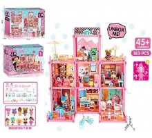 Кукольный Домик BB 005 Surprise 3 этажа, 8 кукол, питомец, мебель, 183 детали