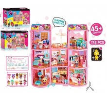 Ляльковий Будиночок BB 015 Surprise 3 поверхи, 8 ляльок, вихованець, меблі, 176 деталей