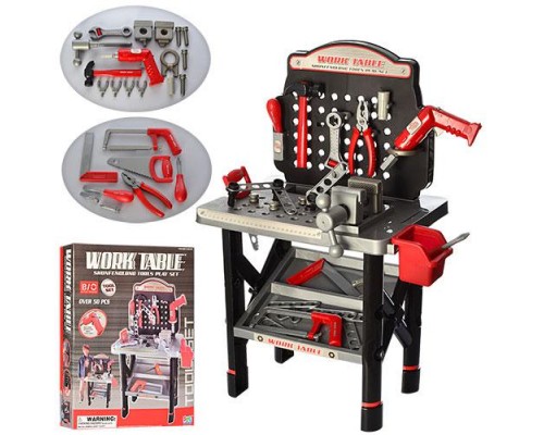 Дитячий Ігровий Набір інструментів 16554B верстак 53-32-74см, дриль обертається свердло, 50 деталей, на