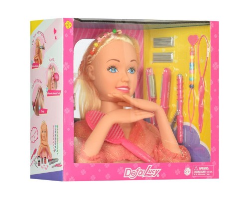 Кукла Манекен голова для причесок и макияжа 23 см DEFA 8415, плойка, косметика, заколочки, 2 вида