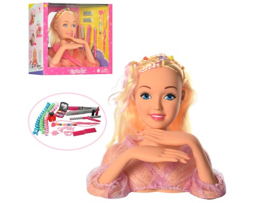 Кукла Манекен голова для причесок и макияжа 23 см DEFA 8415, плойка, косметика, заколочки, 2 вида