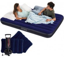 Надувной Матрас 64765 Intex + Две подушки + Насос в комплекте Размер 152-203-25 см Интекс