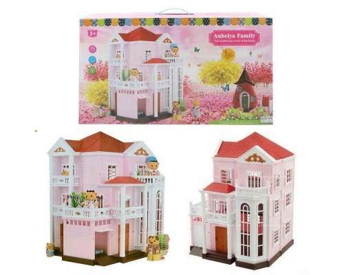 Ляльковий Будиночок 1513 Щаслива сім'я триповерховий зі світлом Рожевий Anbeiya family