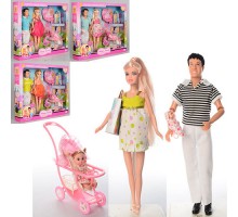 Лялька DEFA 8088 Сім'я: вагітна, Кен - 29,5 см, пупси 2 шт (4 і 10см) коляска, аксесуари