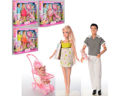 Кукла DEFA 8088 Семья: беременная, Кен - 29,5 см, пупсы 2 шт (4 и 10см) коляска, аксессуары
