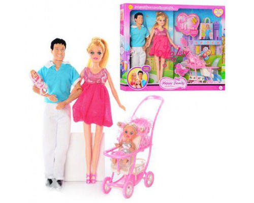 Кукла DEFA 8088 Семья: беременная, Кен - 29,5 см, пупсы 2 шт (4 и 10см) коляска, аксессуары