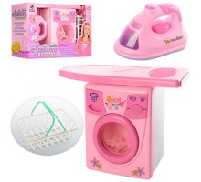Игровой Набор бытовой техники  стиральная машинка, утюг, гладильная доска, звук, свет, 0923 (2028)