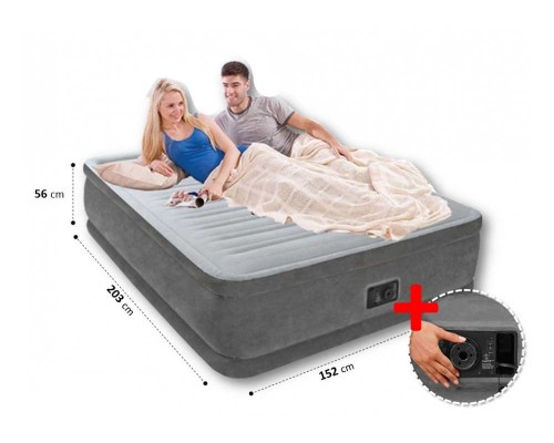 Двомісне надувне ліжко 64418 Intex вбудований електронасос, 203-152-56 см