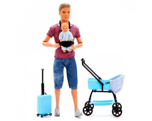 Кукла Кен с коляской и пупсом малышом Defa 8369 рост 30 см,