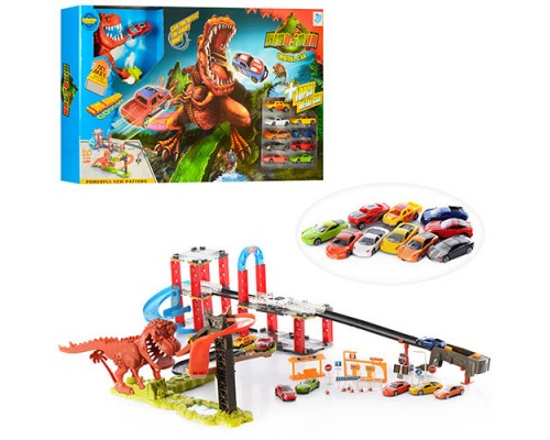 Трек с запуском 8899-94 Динозавр Рекс Поймай тачку, машинки 10 шт
