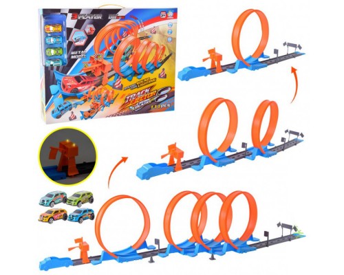 Трек с запуском и машинками металл, 111 деталей звук, свет (652-М7)