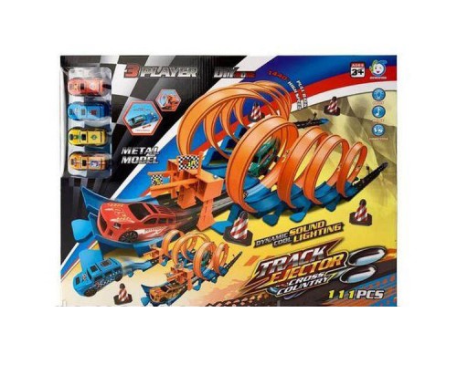 Трек с запуском и машинками металл, 111 деталей звук, свет (652-М7)