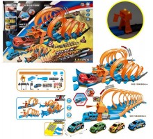 Трек с запуском и машинками металл, 111 деталей звук, свет (652-М7)