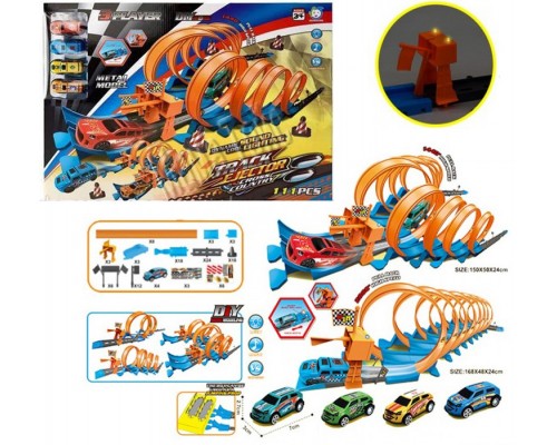 Трек с запуском и машинками металл, 111 деталей звук, свет (652-М7)