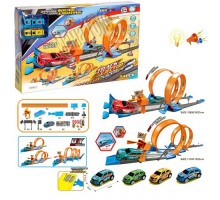 Трек с запуском и машинками металл, 54 детали. звук, свет (652)