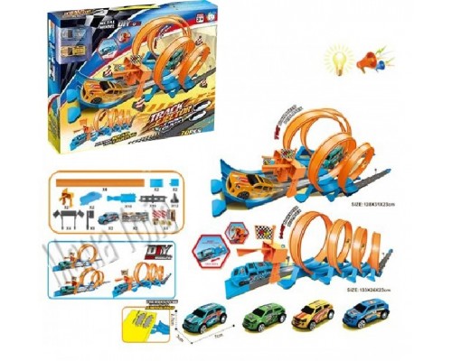 Трек із запуском та машинками метал, 70 деталей звук, світло (652-М)