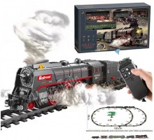 Классическая Железная Дорога на радиоуправлении.  Паровоз, 3 вагона, 660+ см Аккумулятор, Звук, свет, дым (9074)