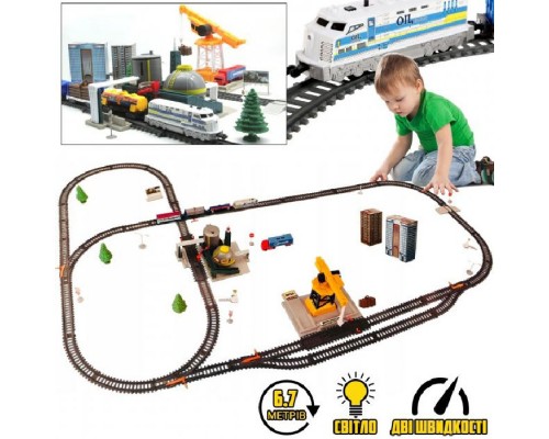 Дитяча залізниця поїзд Локомотив із станцією завантаження води + машинка. 670 см (2087)