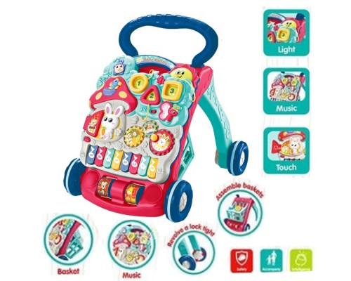 Детская Каталка ходунки HB 0014 Игровой центр Бизиборд. Пианино, шестеренки, Звук, свет