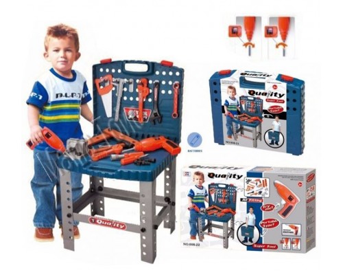 Ігровий набір інструментів для хлопчика. У Чемодані, стіл верстат, дриль, 57 деталей (008-22)