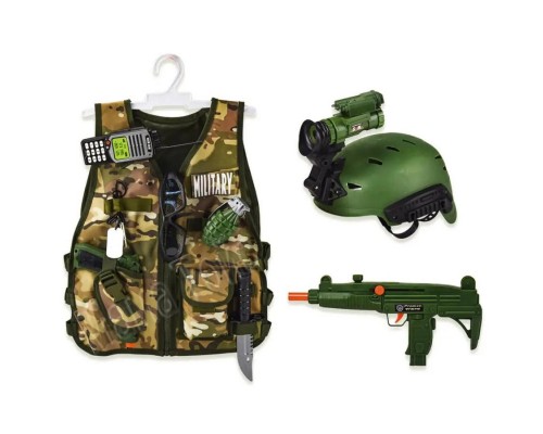 Дитячий ігровий набір Військовий Бронежилет, каска, автомат (012)