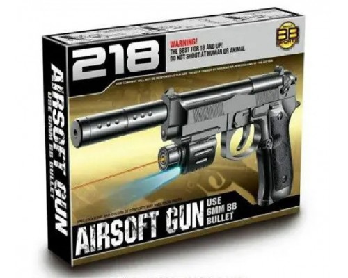 Игрушечный Пистолет на пульках с Глушителем, Лазерным прицелом и фонариком (218)