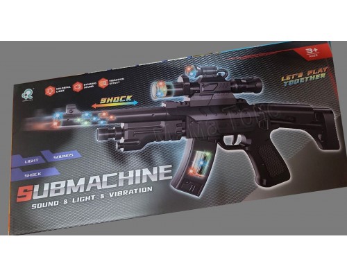 Игрушечный автомат на батарейках. Подвижное дуло, Звук, свет, вибрация (727)