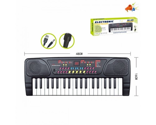 Дитяче піаніно синтезатор із мікрофоном, 31 клавіша, від мережі 48 см (331)