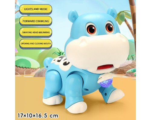 Іграшка для малюків бегемотик на батарейках, Ходить, світиться, музика (9055)