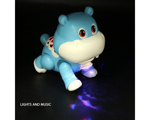 Іграшка для малюків бегемотик на батарейках, Ходить, світиться, музика (9055)