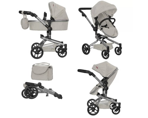 Коляска для кукол 2 в 1 Трансформер с сумкой 9695 Carrello Fortuna LIGHTG GREY Светло Серая