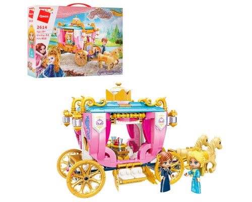 Конструктор Qman 2614 Рожева серія, Карета, фігурки, 458 деталей