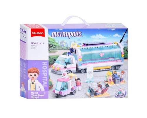 Конструктор Sluban Рожева серія Трейлер лікарня на колесах 477 деталей (1215)