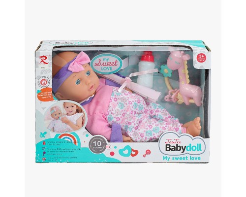 М'якотілий Пупс Звуки малюка 37 см. з пляшечкою та брязкальцем (6290)