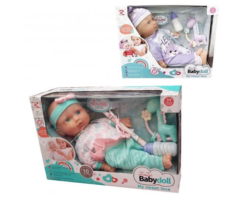 М'якотілий Пупс Звуки малюка 37 см. з пляшечкою та брязкальцем (6290)