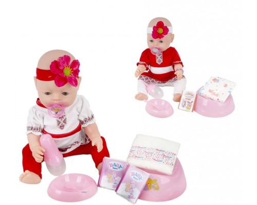 Пупс Беби в Украинской одежде, кушает, пьет, ходит на горшок, 42 см (999)