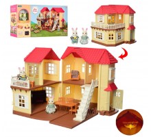 Будиночок Щаслива родина Family 2 фігурки флоксові Зайчики, меблі, світло (01)