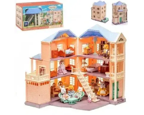 Кукольный Домик Счастливая Семья 3 этажа, 1 флоксовая фигурка (1808)