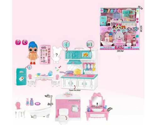 Набір лялька ЛОЛ з меблями та аксесуарами. Кухня, ванна, світло, звук (420)