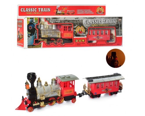 Игрушечный Паровоз Поезд с вагоном, ездит, музыка, дым (02)