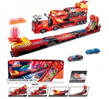 Трейлер Трек із Запуском та металевими машинками. Розкладна траса 113 см Звук, світло (588-32)