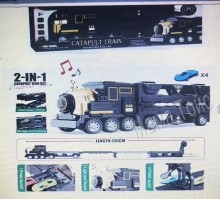 Трейлер трек с машинками и катапультой Поезд, Раскладная трасса 130 см, Запуск (8893)