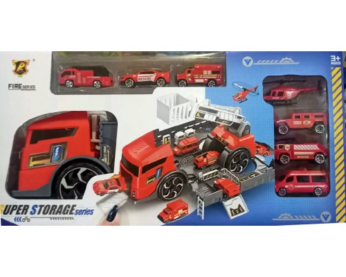 Іграшковий гараж Трейлер з машинками Пожежна машина (920)