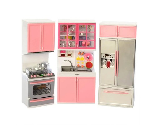 Мебель для куклы Волшебная Кухня с посудой. Звук, свет, 33 см Розовая (26210)