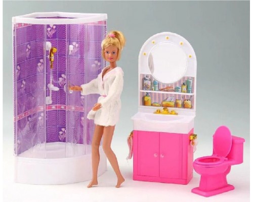 Меблі для ляльок Барбі Gloria Ванна кімната. Душова кабіна, унітаз (98020)
