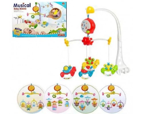 Дитяча Карусель Mобіль на ліжечко Малятко музика, світло, від батарейок 6518 ABCD