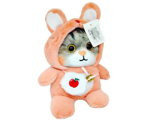 Мягкая игрушка плюшевая кошка глазастик в капюшоне 25 см (16310)