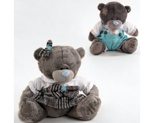Маленький плюшевий ведмедик Тедді сірий (костюм бірюза) 35 см