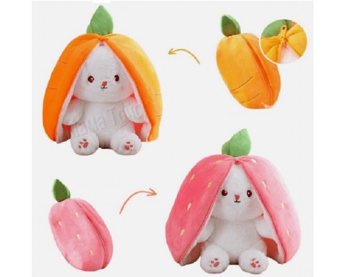 М'яка іграшка подушка Заєць - Кролик, застібка на блискавці (морква/полуниця) 45 см