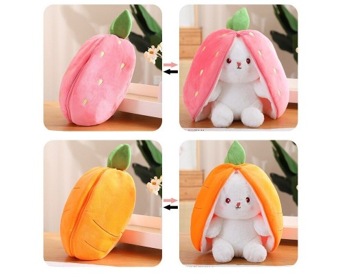 М'яка іграшка подушка Заєць - Кролик, застібка на блискавці (морква/полуниця) 45 см